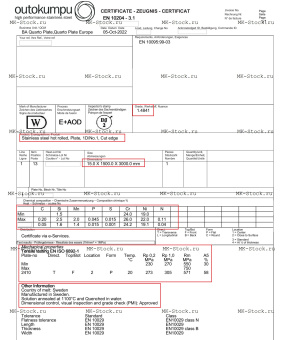 20Х25Н20С2 | AISI 314 | 1.4841 лист 15х1500х3000мм - из наличия со склада в Москве